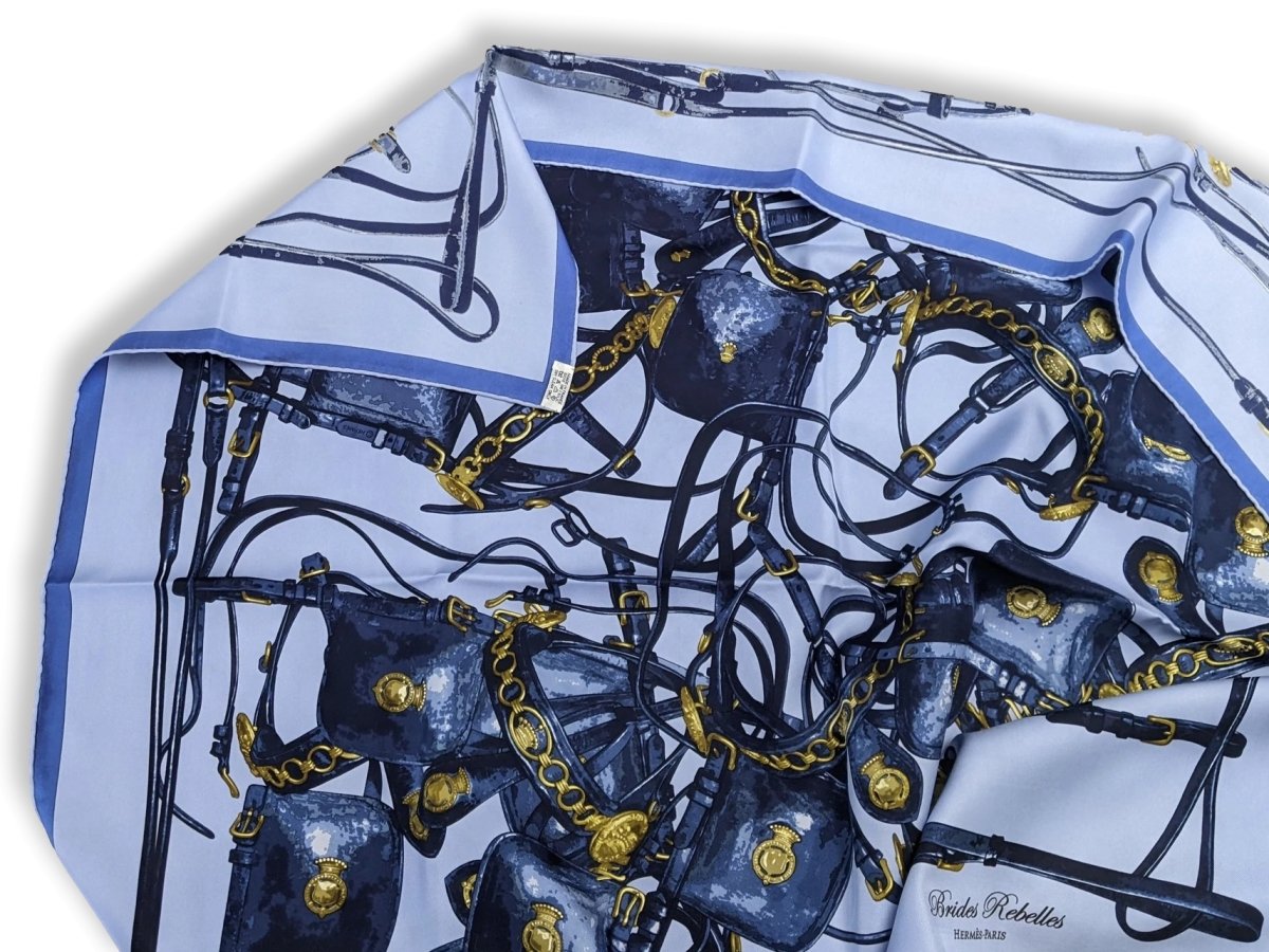 Hermes 2010 Bleu "Brides Rebelles" by Benoit Pïerre Emery Twill Carre 90cm x 90cm cm - poupishop