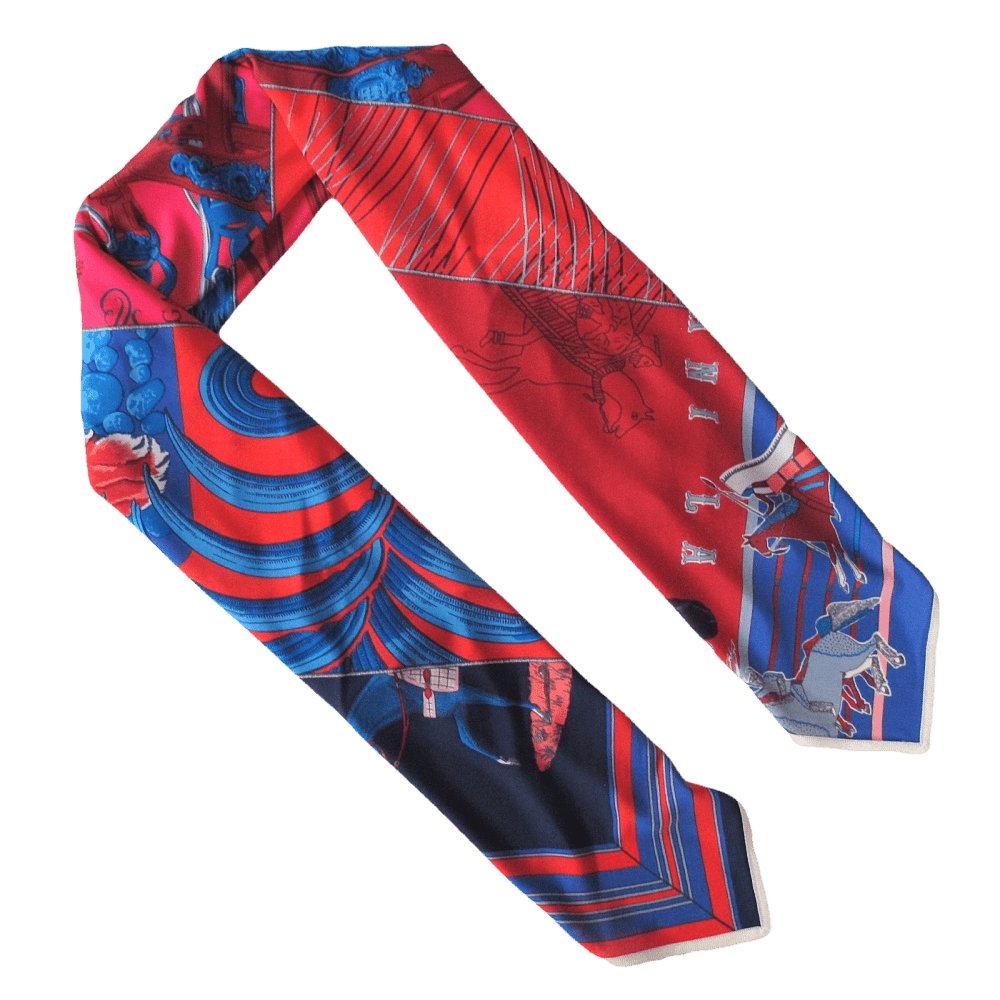 Hermes 2010 Blue Red Carre en Carres Jersey Fluide 90cm, New! - poupishop