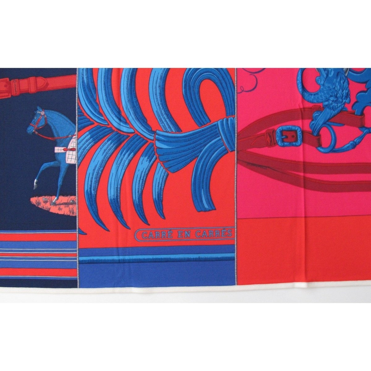 Hermes 2010 Blue Red Carre en Carres Jersey Fluide 90cm, New! - poupishop