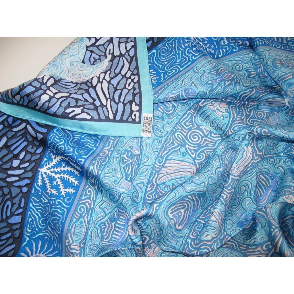 Hermes 2010 Blue/Turquoise La Legende du Poisson Corail Twill 90cm, New! - poupishop