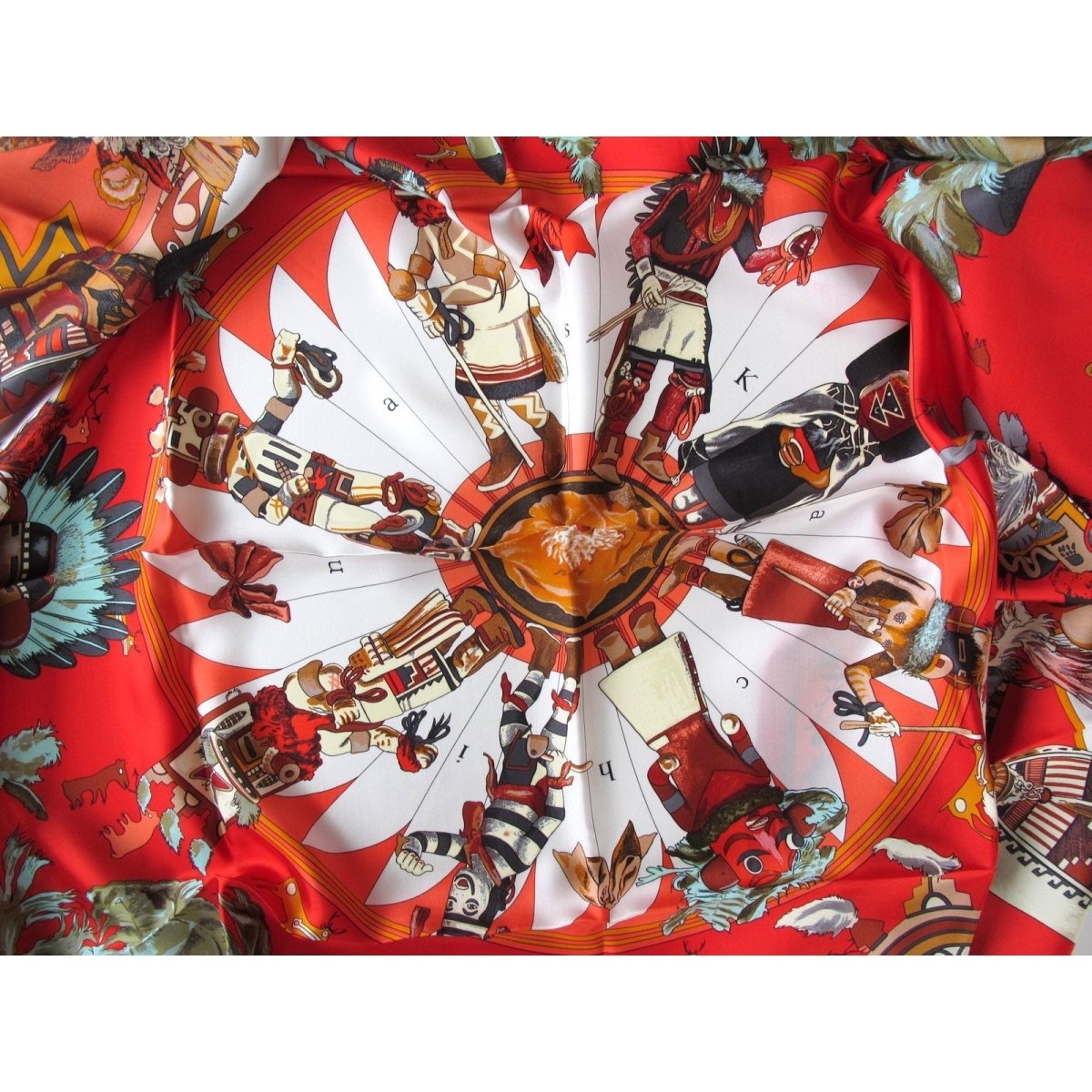 Hermes 2010 cw06 Rouge, Corail Kachinas Summer Silk Shawl 140, New! - poupishop