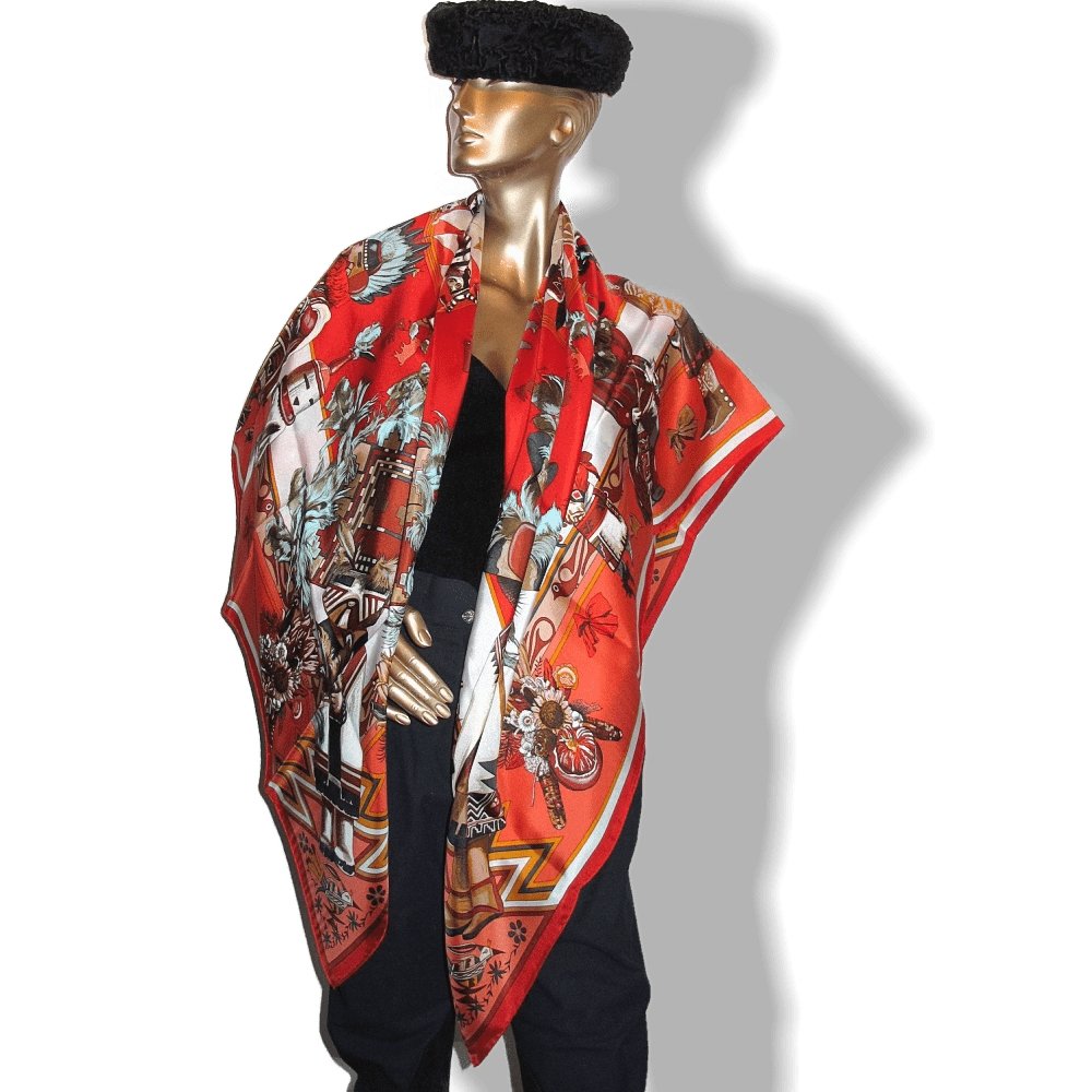 Hermes 2010 cw06 Rouge, Corail Kachinas Summer Silk Shawl 140, New! - poupishop
