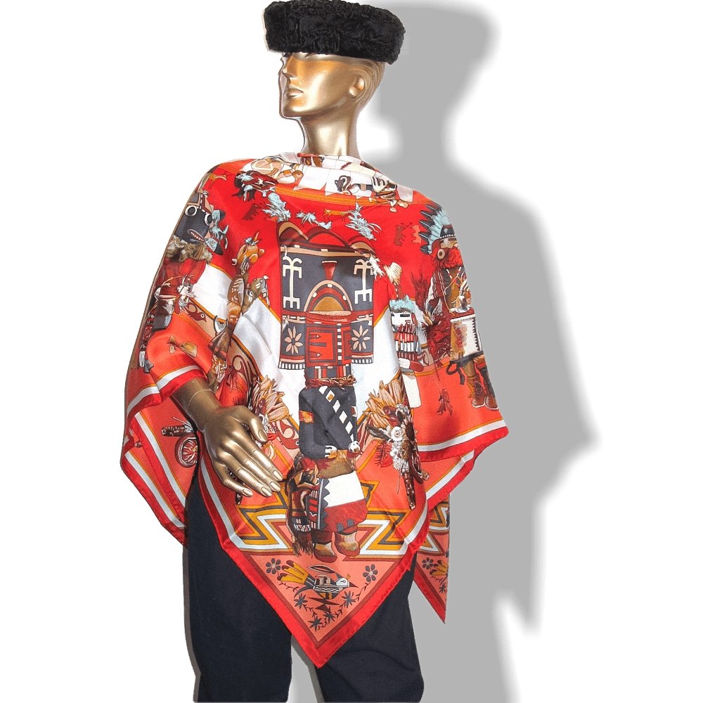 Hermes 2010 cw06 Rouge, Corail Kachinas Summer Silk Shawl 140, New! - poupishop