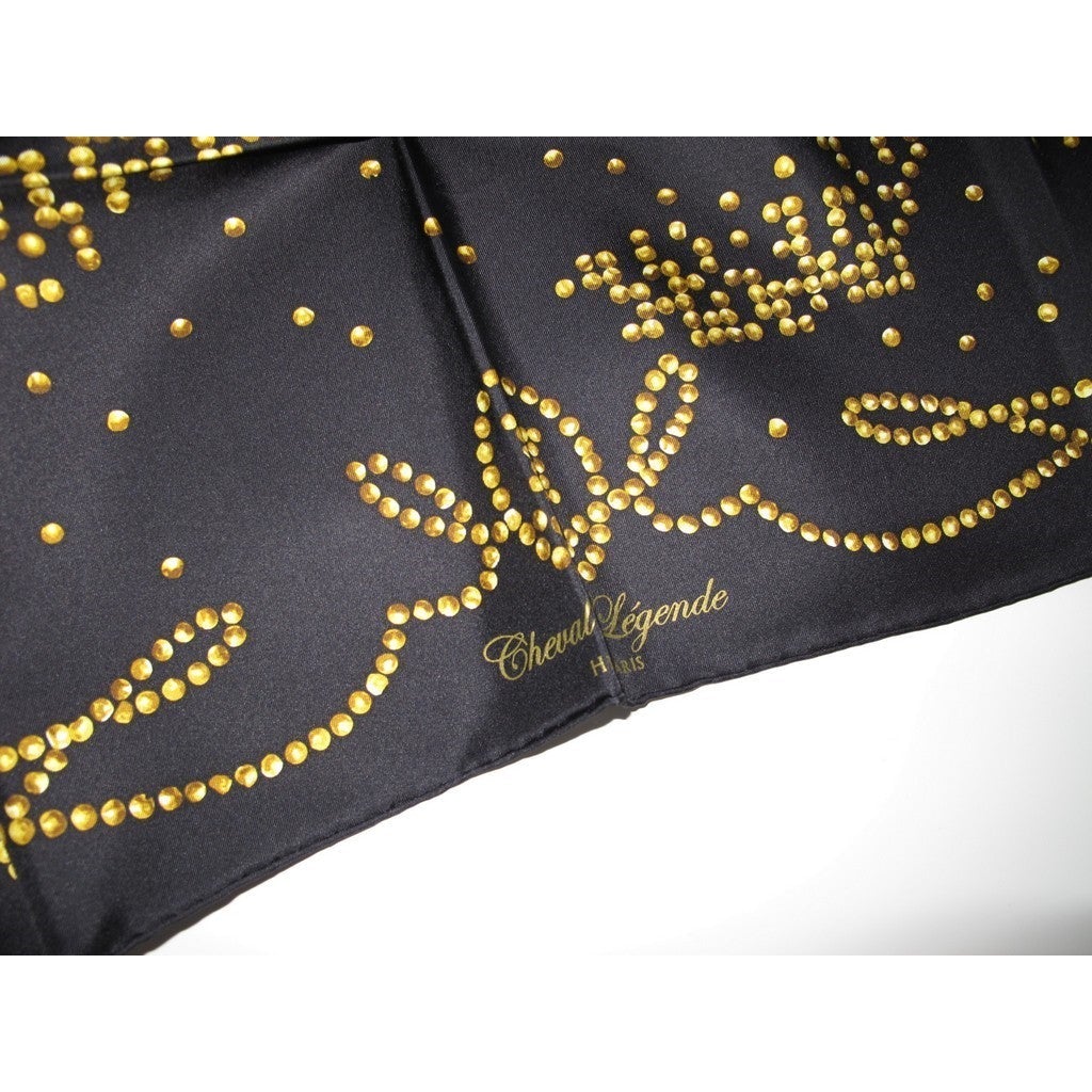 Hermes 2010 cw08 Black/Gold Cheval de Legende Twill 90cm, New! - poupishop