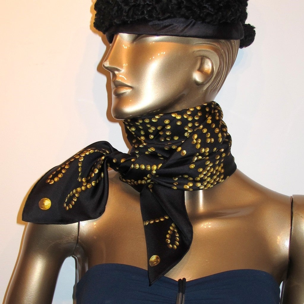 Hermes 2010 cw08 Black/Gold Cheval de Legende Twill 90cm, New! - poupishop