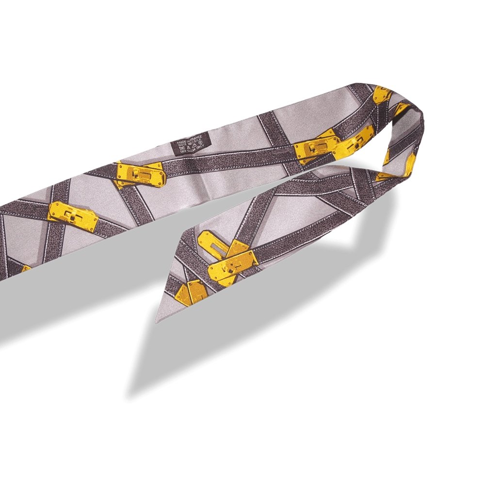 Hermes 2010 Etoupe Gold Tres Kelly by Benoit Pierre Emery Twill Silk Twilly, New! - poupishop