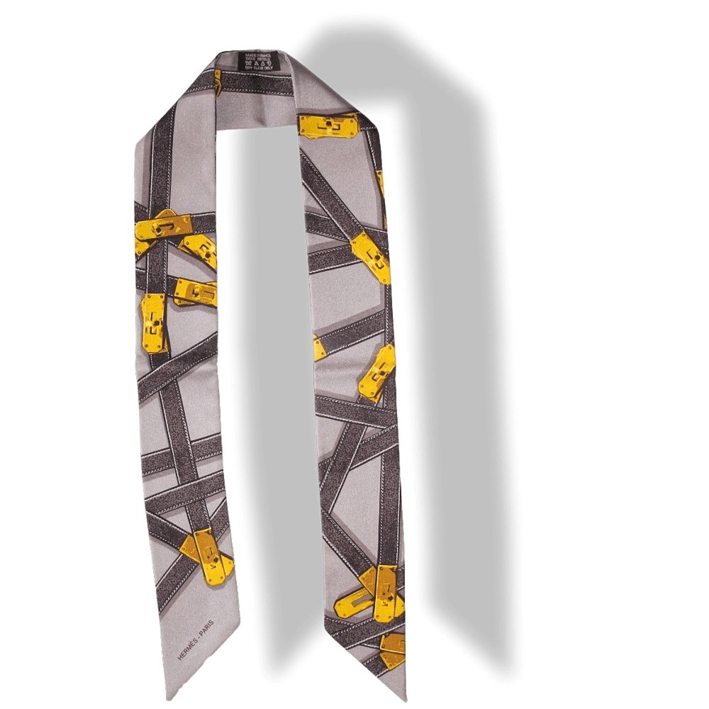 Hermes 2010 Etoupe Gold Tres Kelly by Benoit Pierre Emery Twill Silk Twilly, New! - poupishop