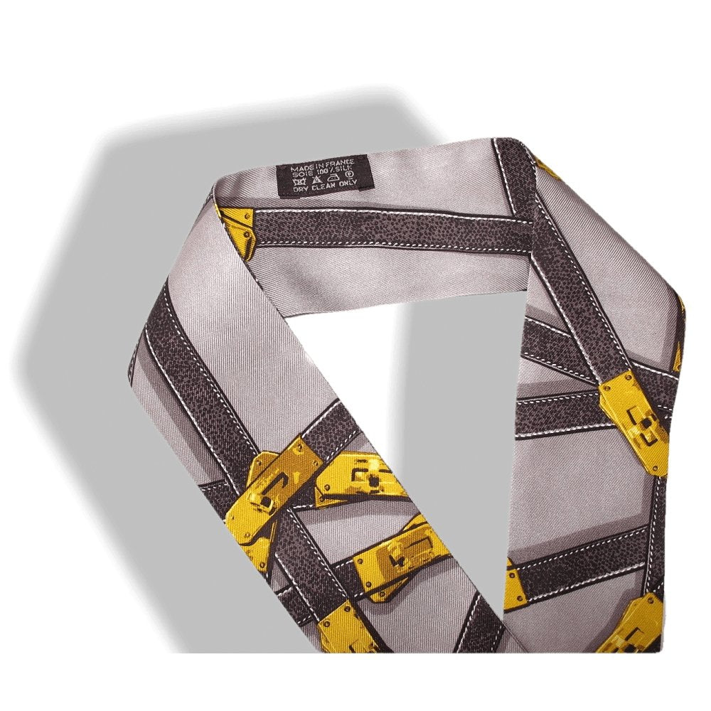Hermes 2010 Etoupe Gold Tres Kelly Twill Silk Twilly - poupishop