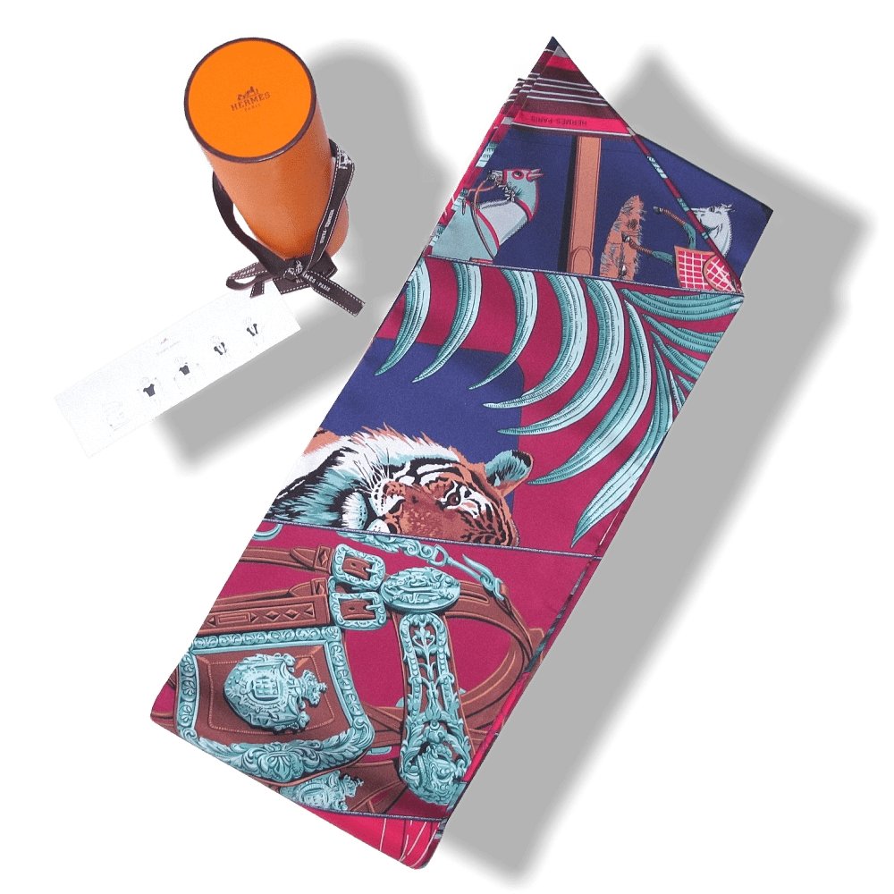 Hermes 2010 Fuchsia Vert Carre en Carres Maxi Twilly Scarf, NIB! - poupishop