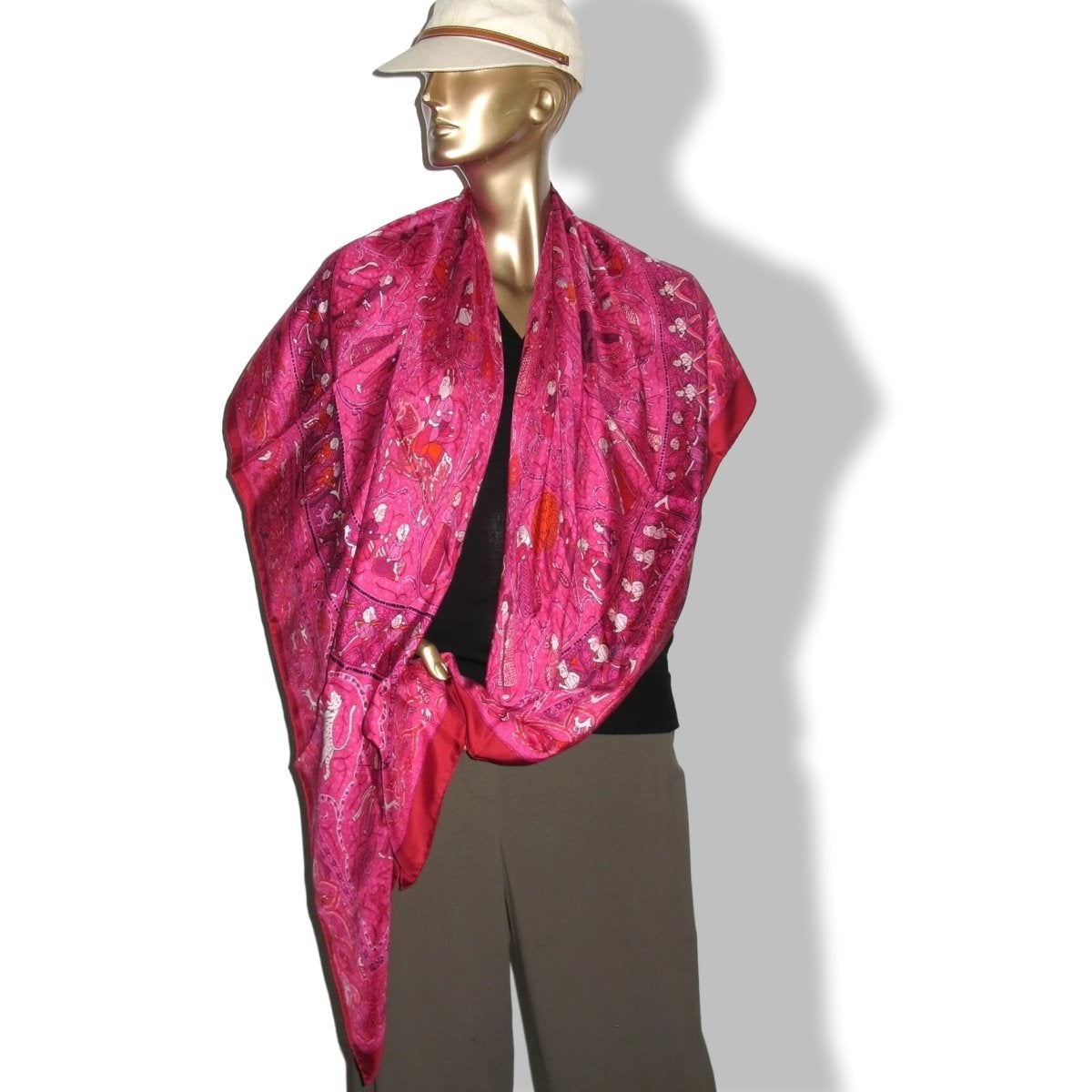 Hermes 2010 Fuchsia/Rouge/Orange LALBHAI by Michel Duchene Summer Silk Shawl 140 - poupishop