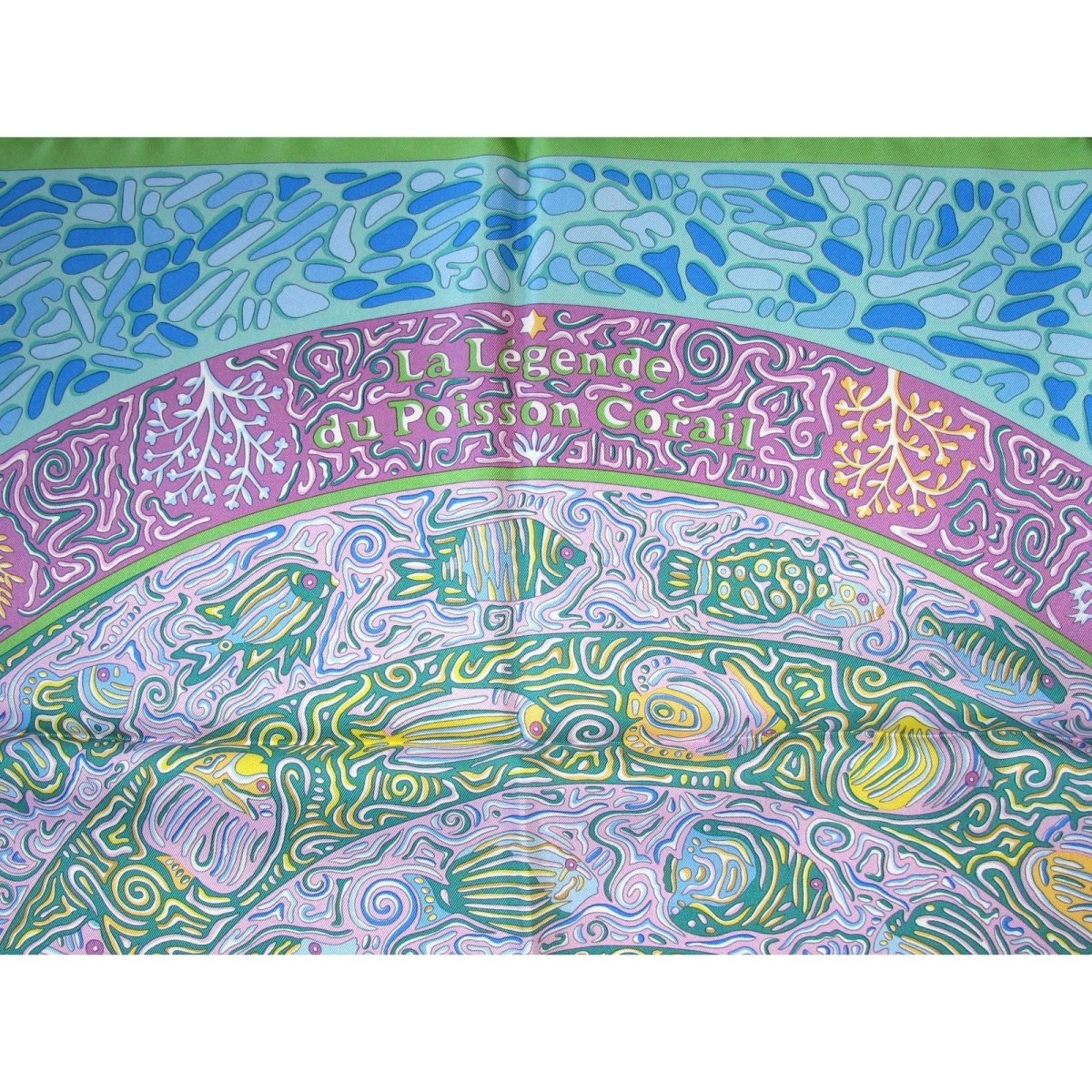Hermes 2010 Geen Turquoise Rose La Legende du Poisson Corail Twill 90cm, NIB! - poupishop