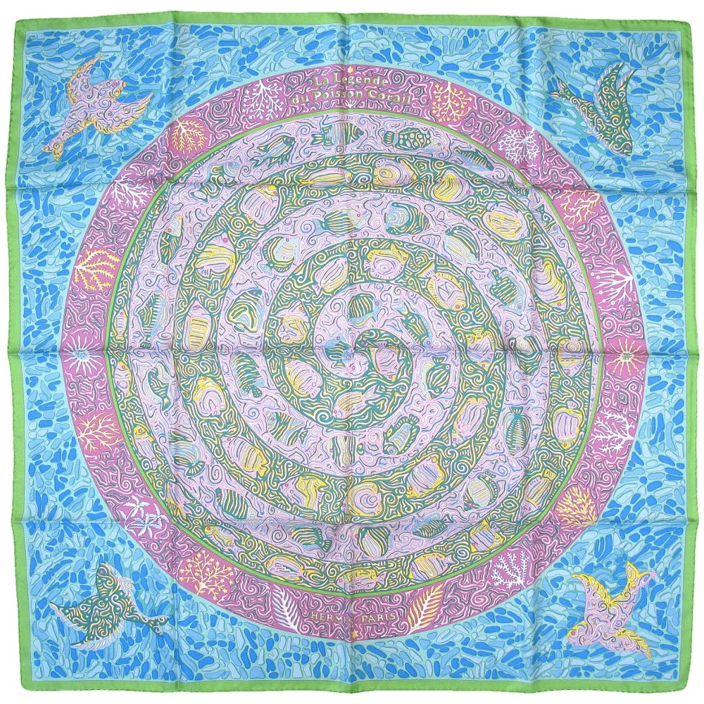 Hermes 2010 Geen Turquoise Rose La Legende du Poisson Corail Twill 90cm, NIB! - poupishop