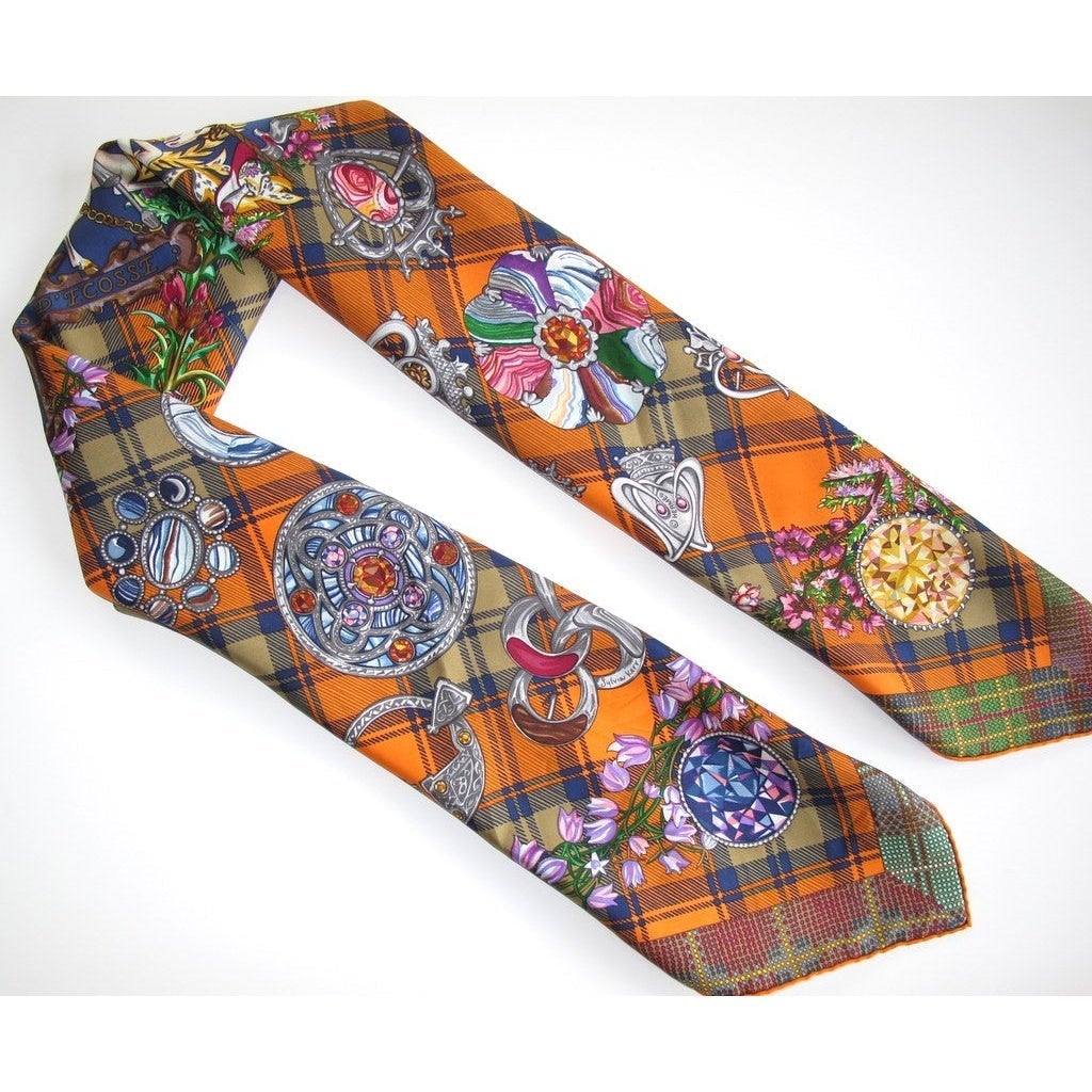 Hermes 2010 Green Orange Tartan Fleurs d'Ecosse Twill 90cm - poupishop