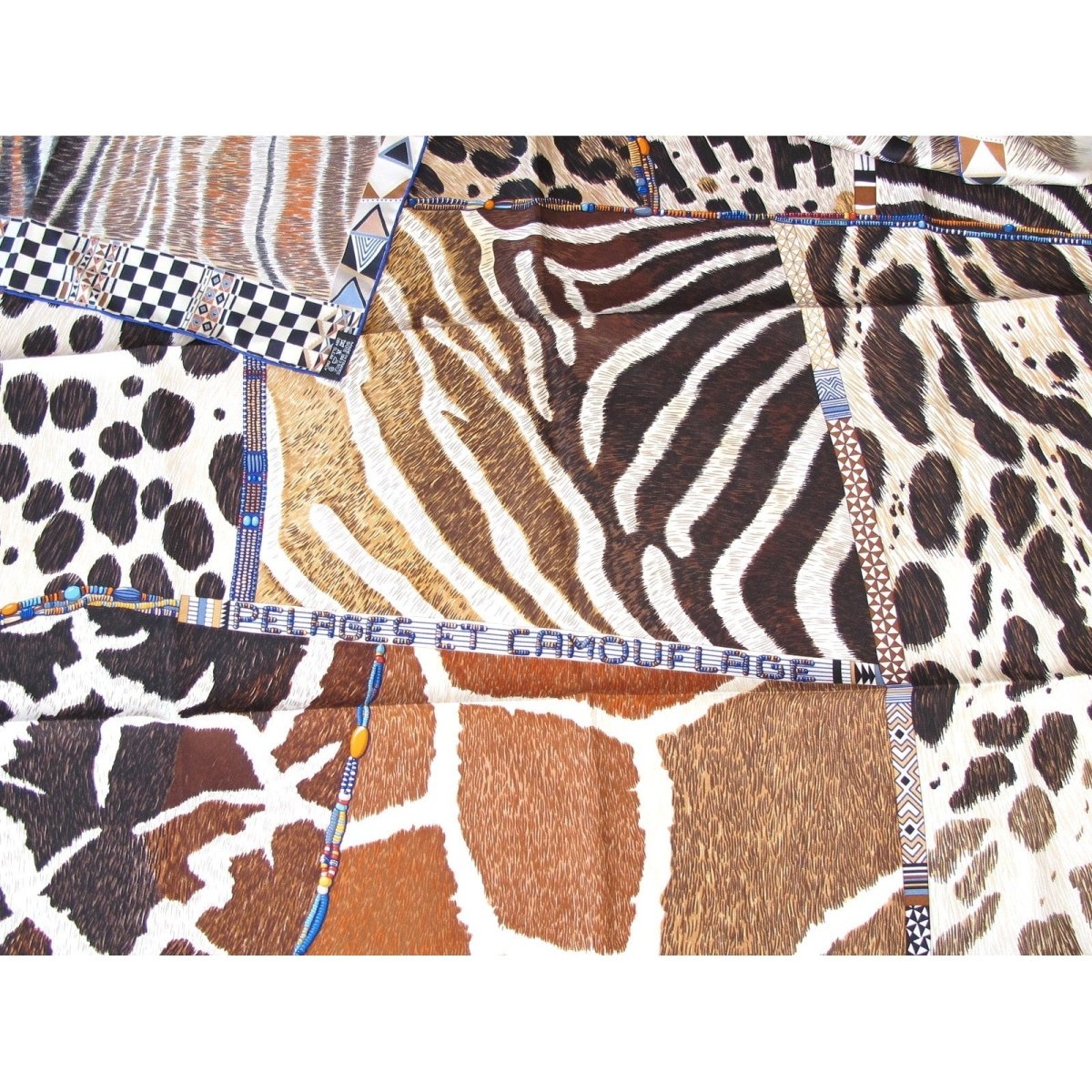 Hermes 2010 Ink Brown Orange Pelages Camouflages by Aline Honore Twill 90cm, New! - poupishop