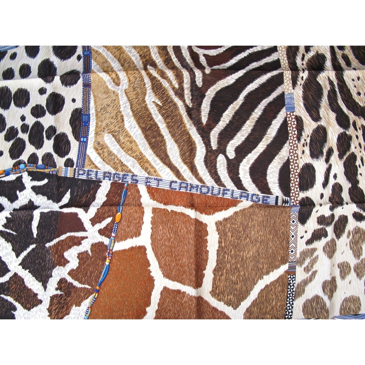 Hermes 2010 Ink Brown Orange Pelages Camouflages by Aline Honore Twill 90cm, New! - poupishop