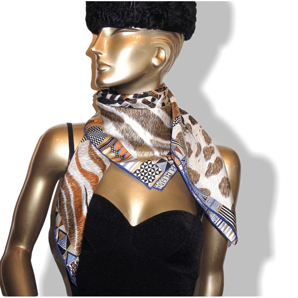Hermes 2010 Ink Brown Orange Pelages Camouflages by Aline Honore Twill 90cm, New! - poupishop