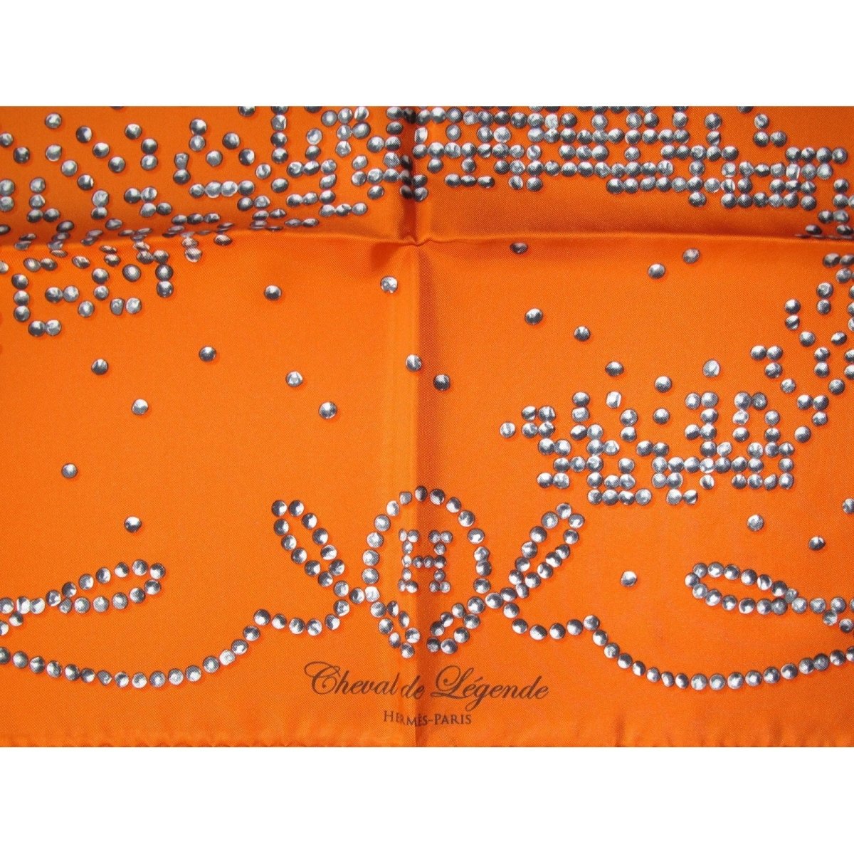Hermes 2010 Orange Grey Cheval de Legende by Benoit Pierre Emery Twill 90cm, New! - poupishop