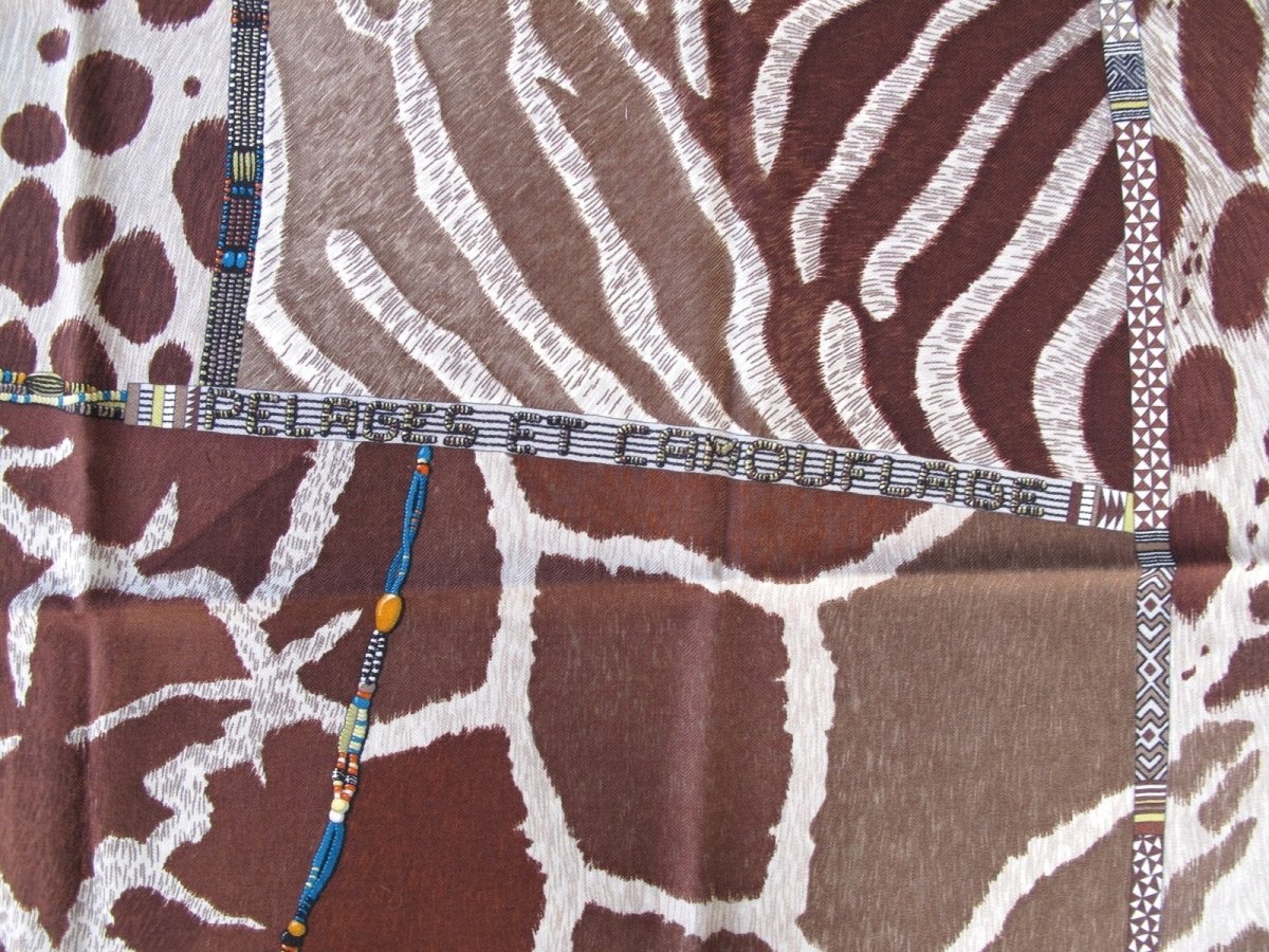 Hermes 2010 Orange Pelages et Camouflages Fringed Cashmere 90cm, New! - poupishop