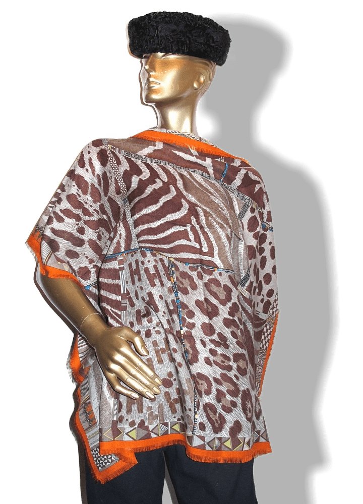 Hermes 2010 Orange Pelages et Camouflages Fringed Cashmere 90cm, New! - poupishop