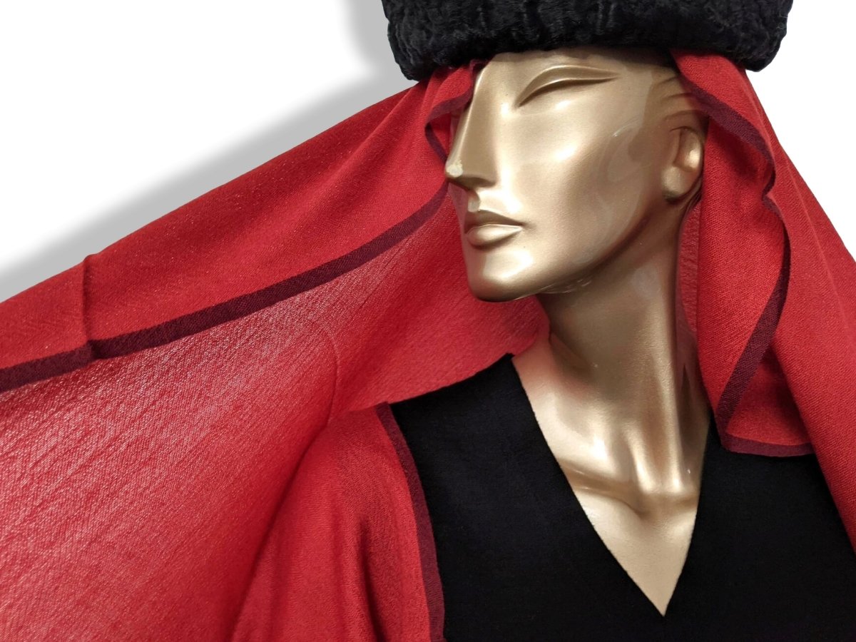 Hermes 2010 Red-Orange/Bordeau Fringed 100% Hand Woven Cashmere in Nepal Shawl 200 x 200 cm, New! - poupishop