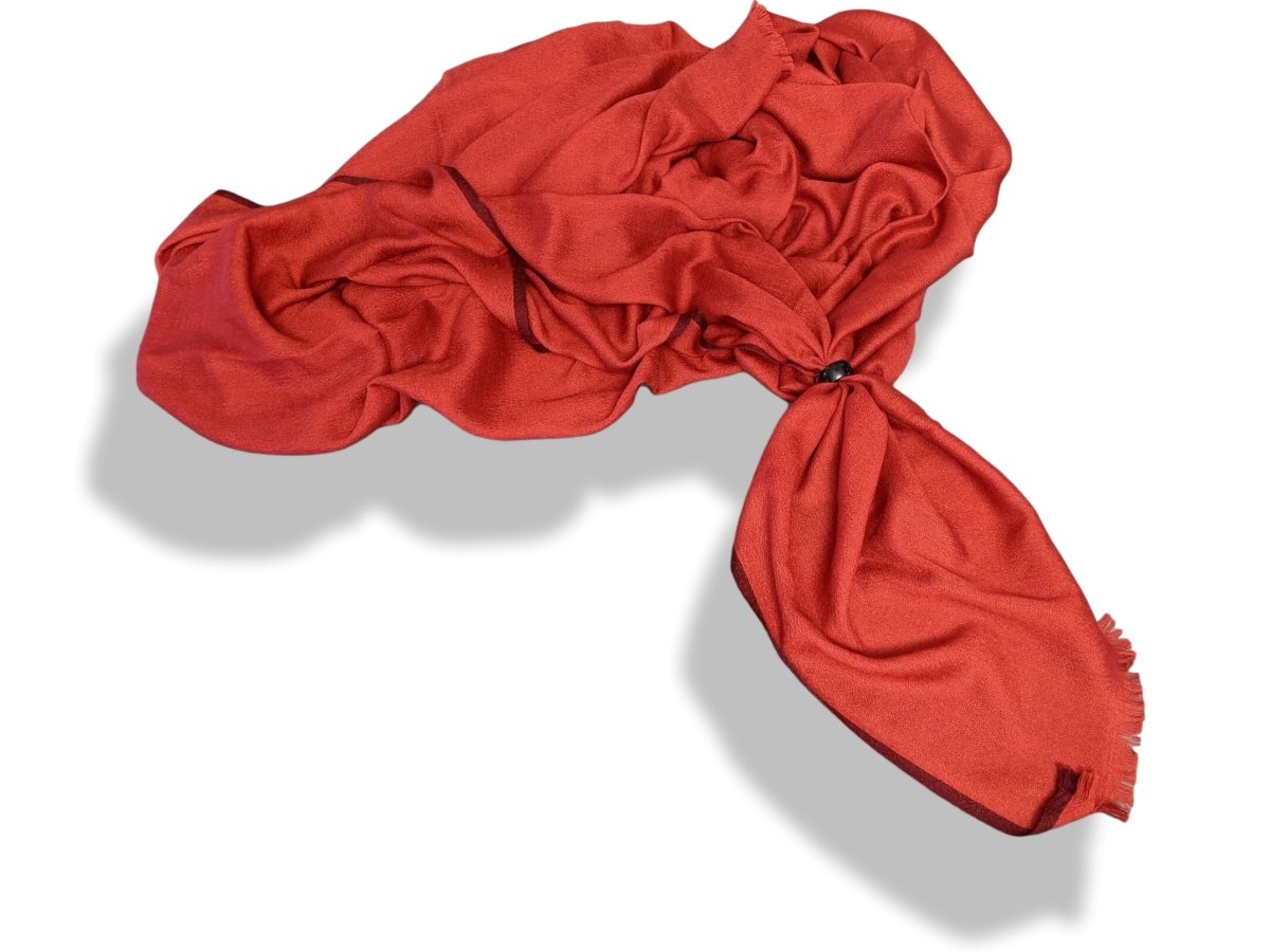 Hermes 2010 Red-Orange/Bordeau Fringed 100% Hand Woven Cashmere in Nepal Shawl 200 x 200 cm, New! - poupishop