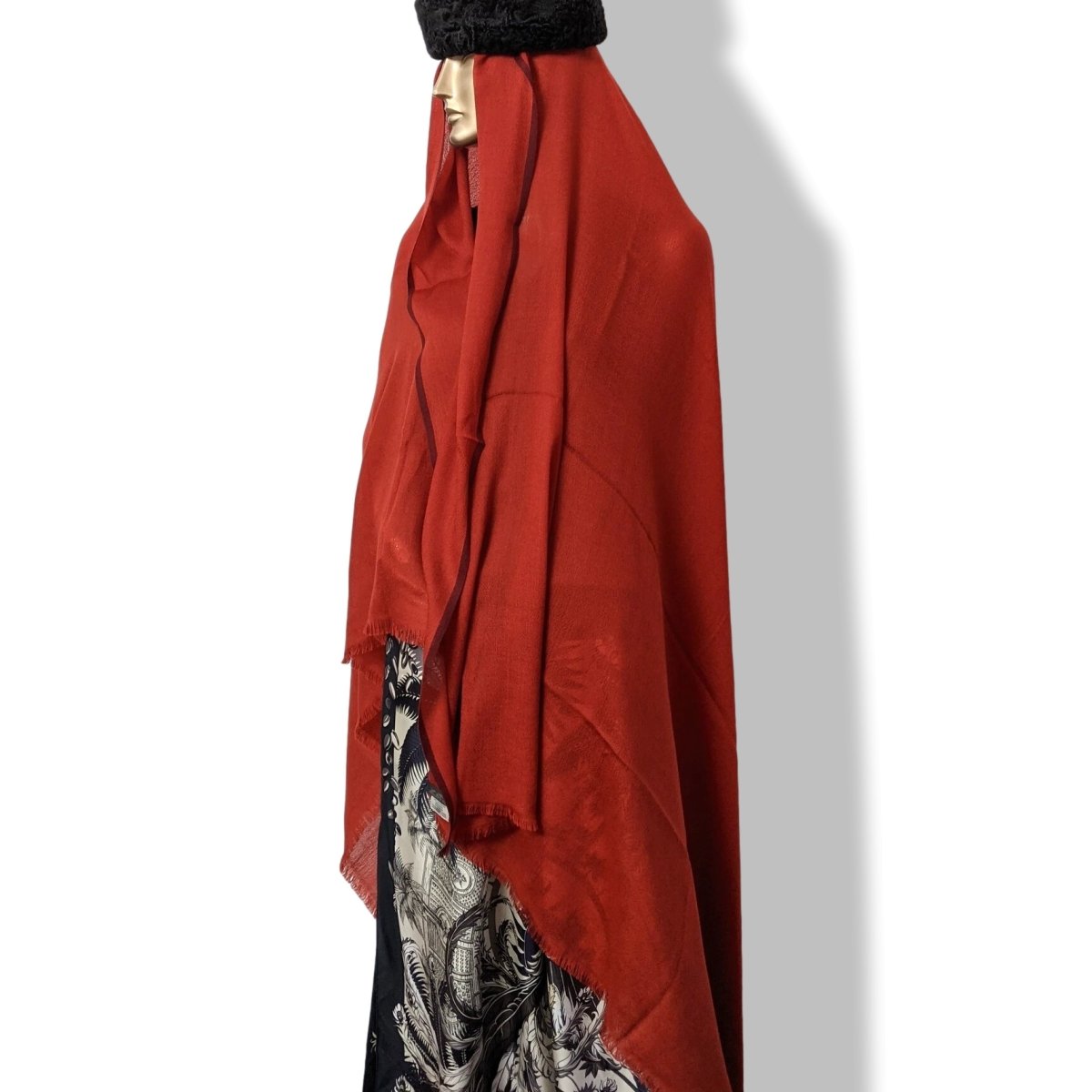 Hermes 2010 Red-Orange/Bordeau Fringed 100% Hand Woven Cashmere in Nepal Shawl 200 x 200 cm, New! - poupishop