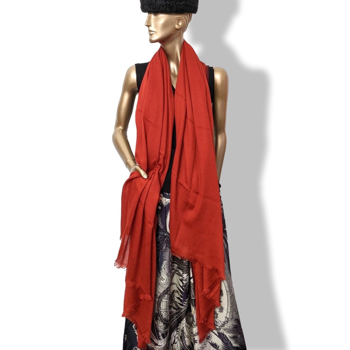 Hermes 2010 Red-Orange/Bordeau Fringed 100% Hand Woven Cashmere in Nepal Shawl 200 x 200 cm, New! - poupishop