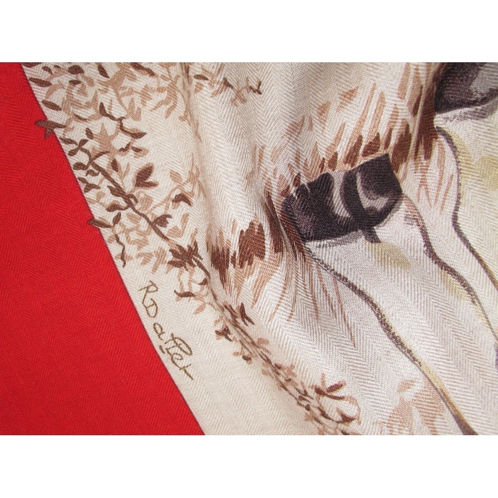 Hermes 2010 Red/Natural Les Girafes Cashmere Shawl 140, Box! - poupishop
