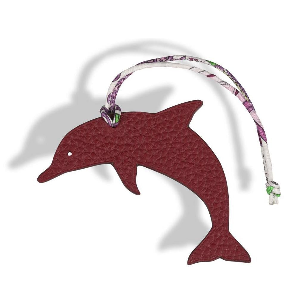 Hermes 2010 Rose Jaipur/Lie de Vin Dolphin Petit H Bag Charm PM, NIB! - poupishop