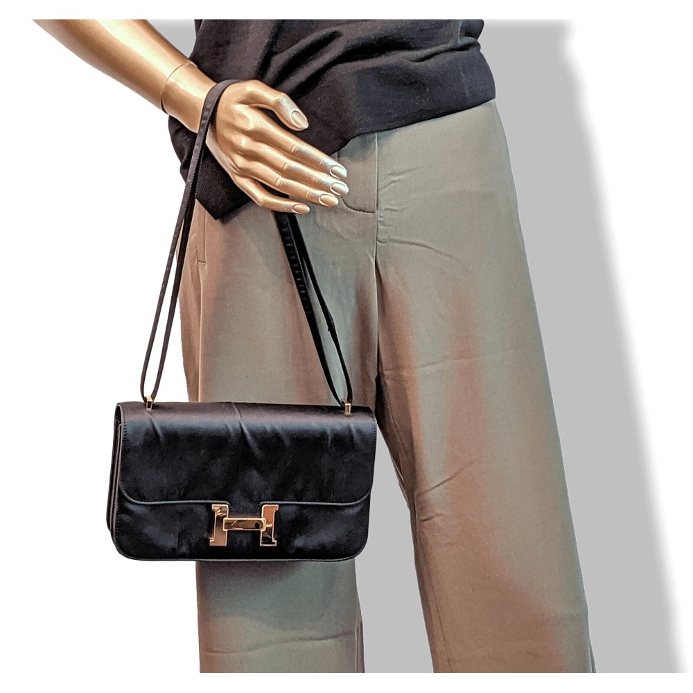 Hermes 2010s Limited Edition Black Satin CONSTANCE ELAN 25 Bag Handbag, Rare!