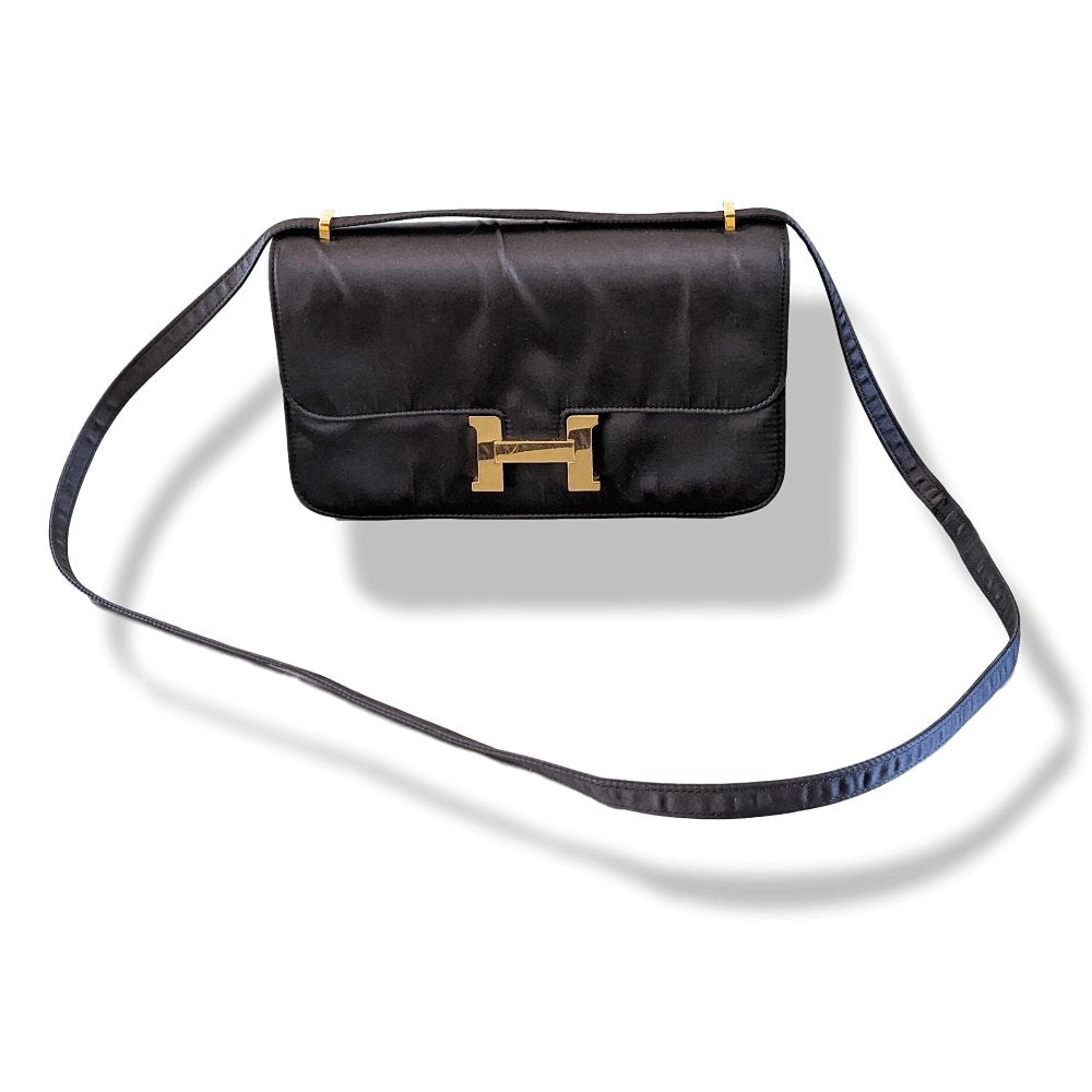 Hermes 2010s Limited Edition Black Satin CONSTANCE ELAN 25 Bag Handbag, Rare!