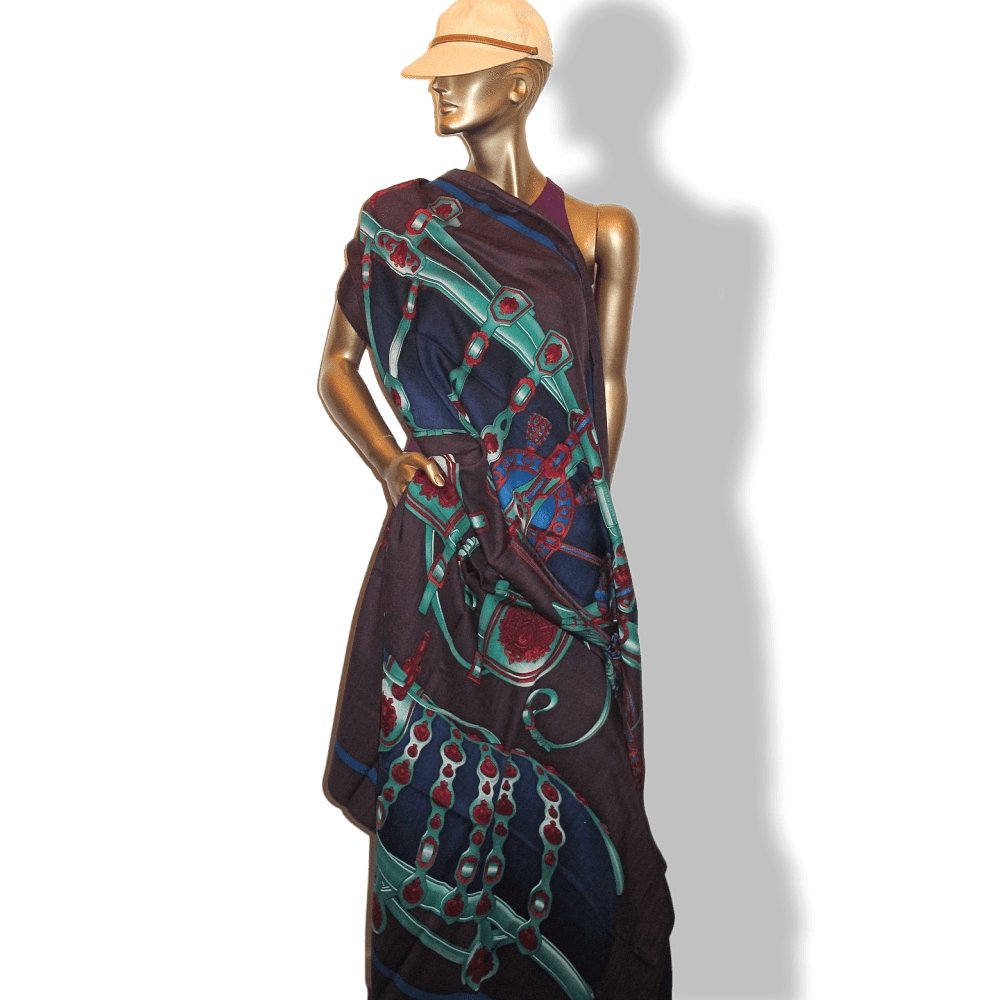 Hermes HARNAIS DE COURS Cashmere Shawl 140