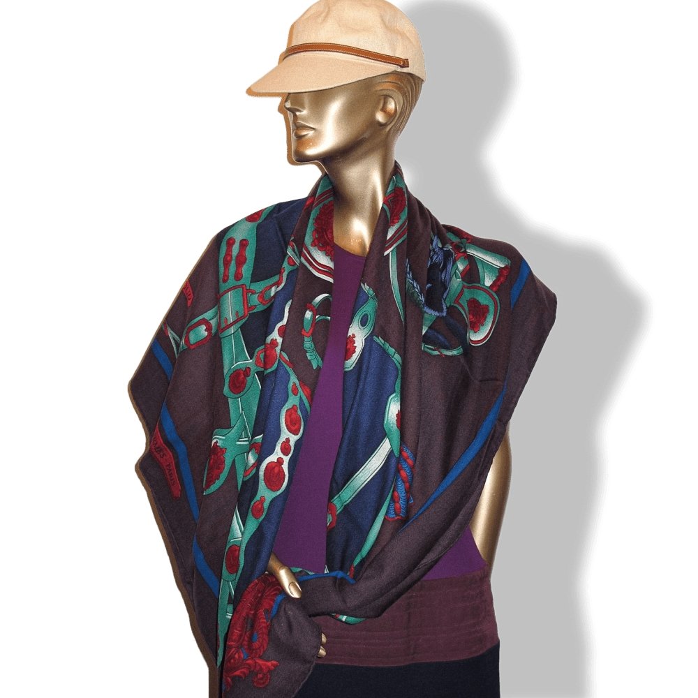 Hermes HARNAIS DE COURS Cashmere Shawl 140