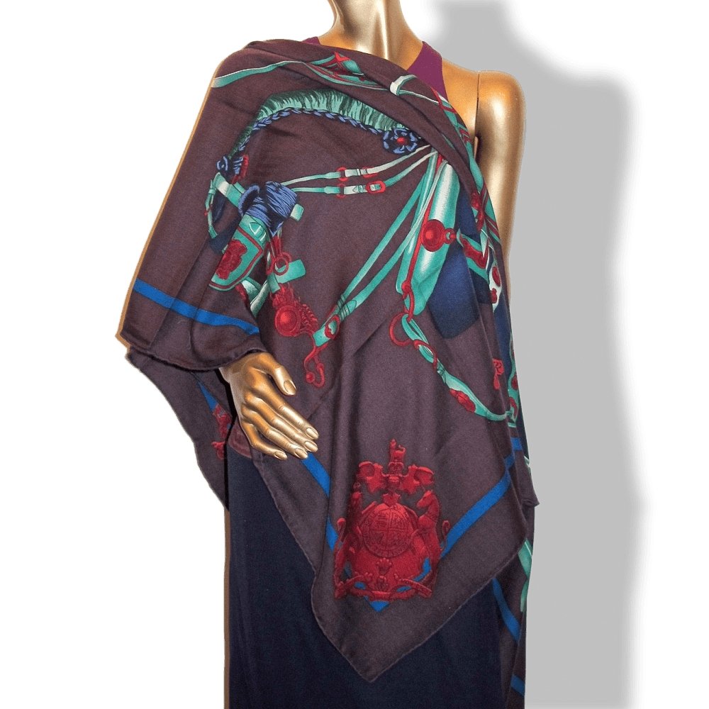 Hermes HARNAIS DE COURS Cashmere Shawl 140