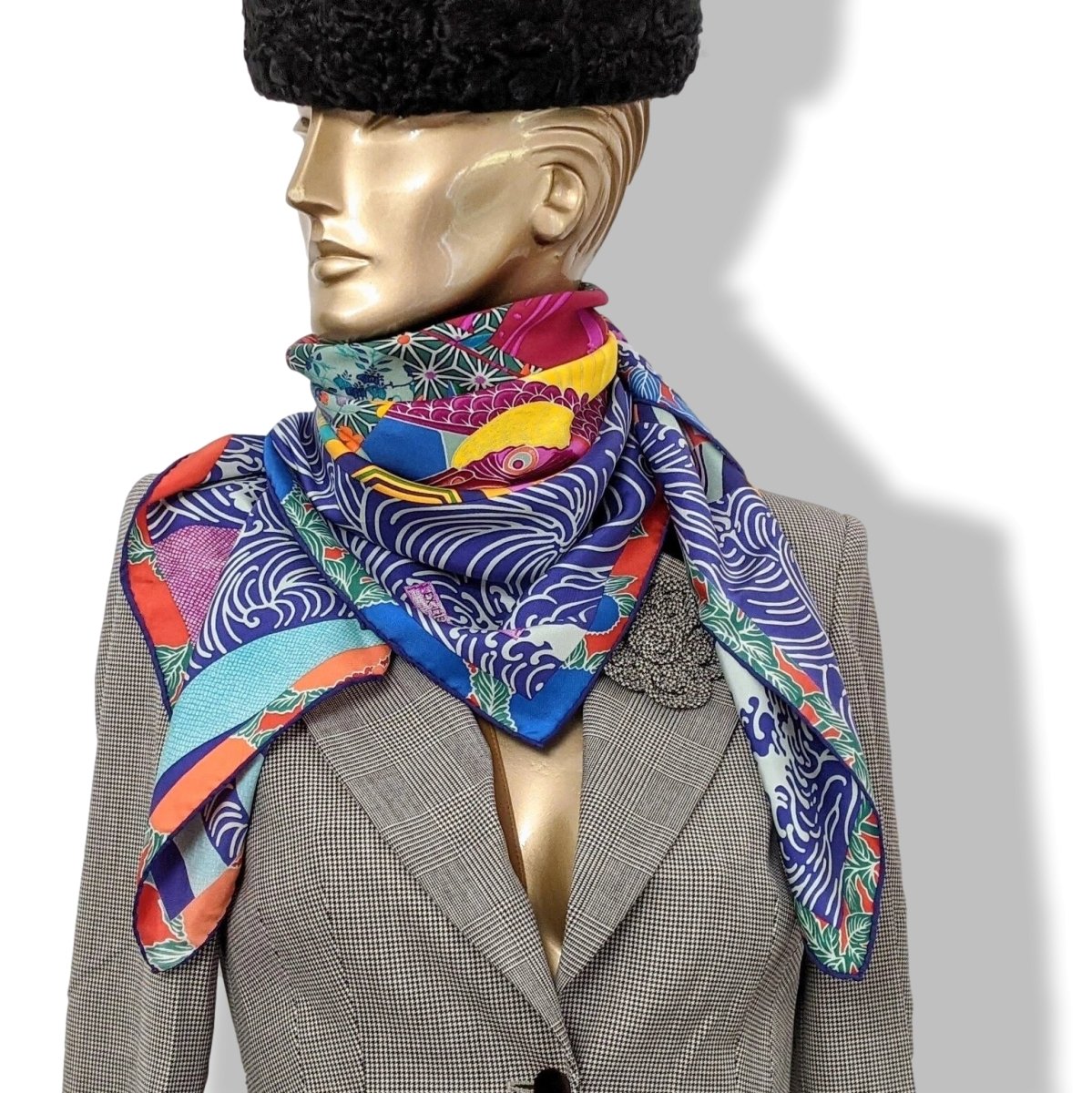 Hermes 2011 Bleu/Fuschia/Jaune EX-LIBRIS EN KIMONOS by Anamorphee Twill 90
