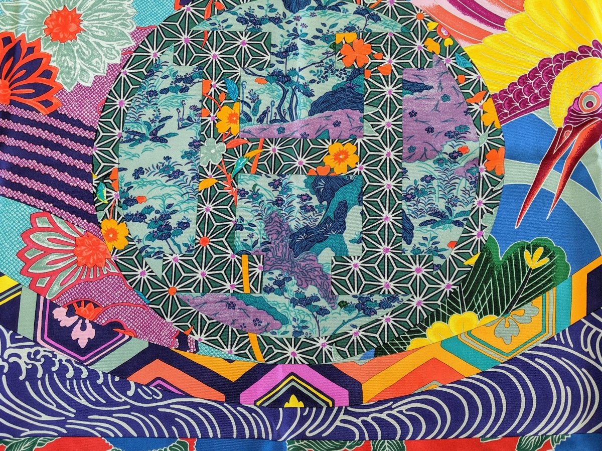 Hermes 2011 Bleu/Fuschia/Jaune EX-LIBRIS EN KIMONOS by Anamorphee Twill 90