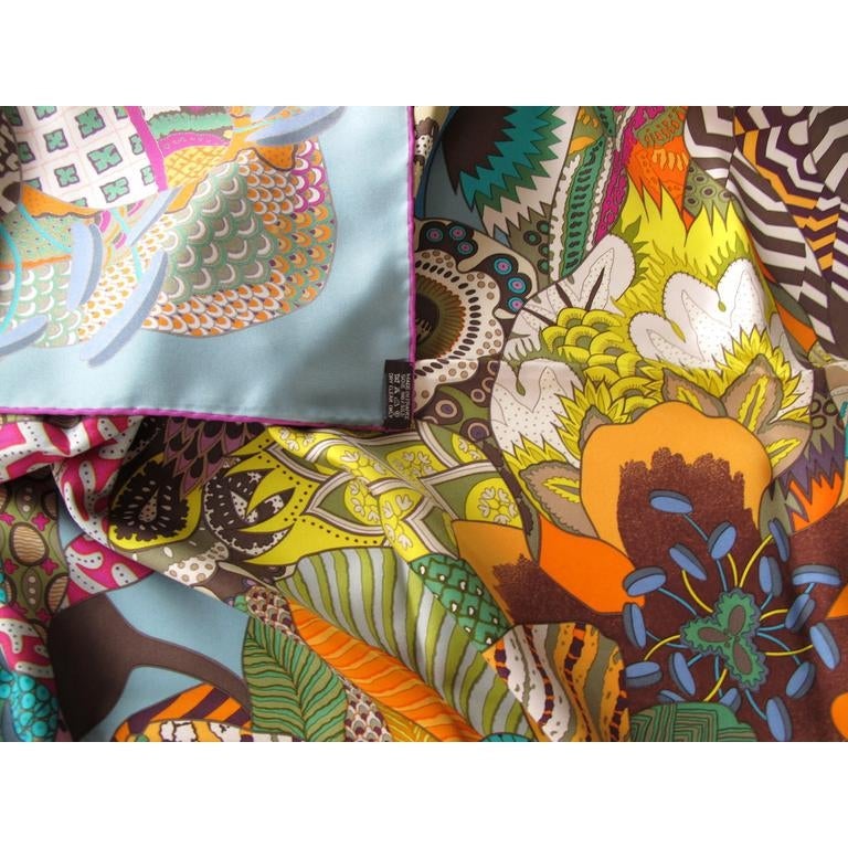 Hermes 2011 cw02 Fuchsia/Blue Fleurs d'Indiennes Twill 90, Grail! - poupishop
