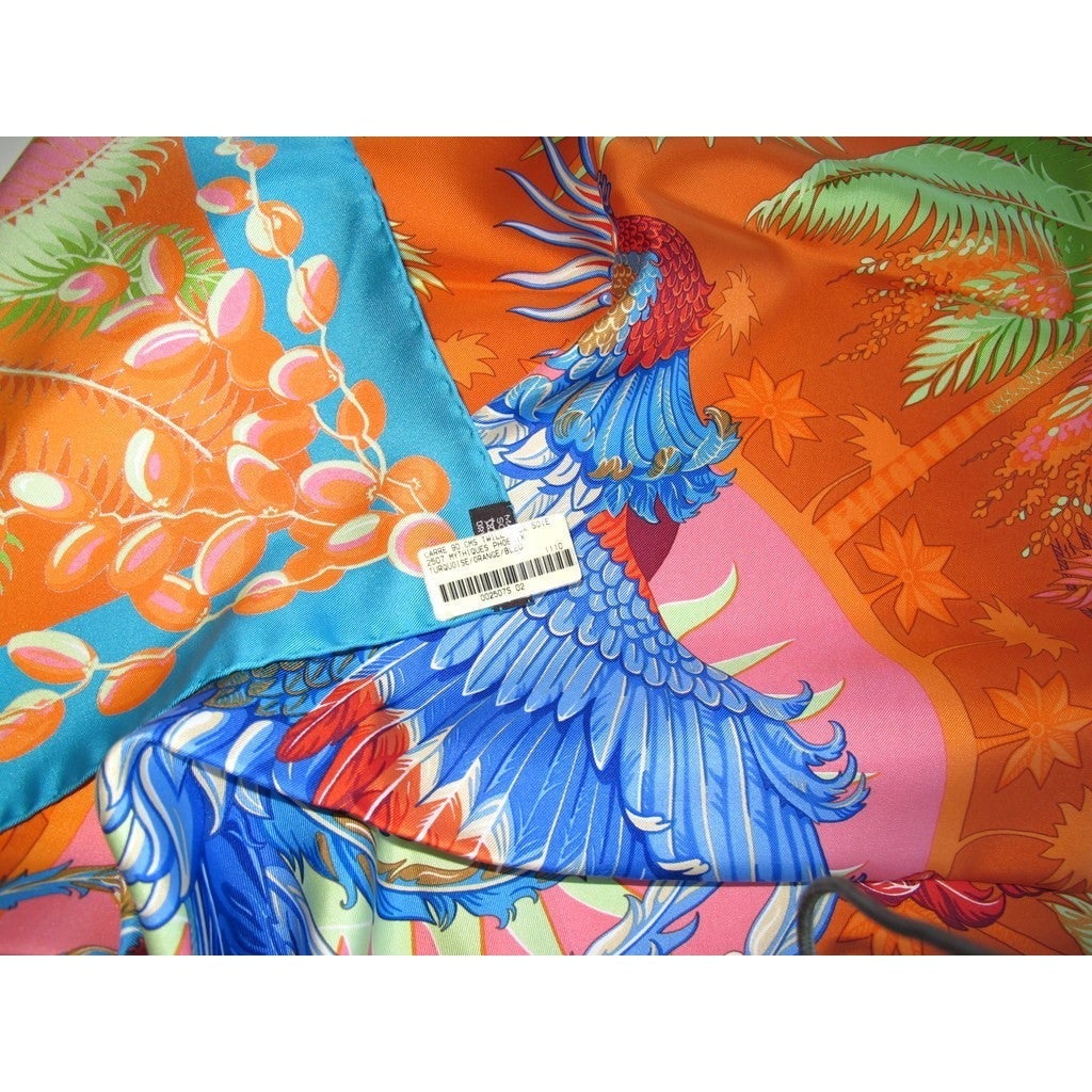 Hermes 2011 cw02 Turquoise/Orange/Bleu Mythiques Phoenix Twill 90, NIB! - poupishop