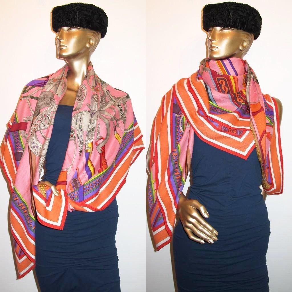 Hermes Rose Concours d'Etriers shawl