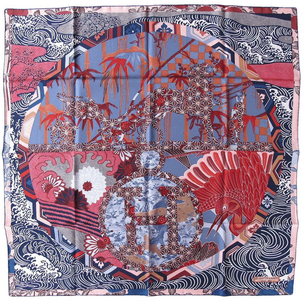 Hermes 2011 cw06 Marine, Gris Bleute, Briquee Ex-Libris en Kimonos