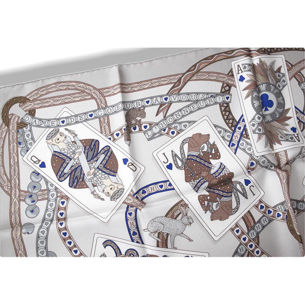 Hermes 2011 cw09 Pearl Sepia White Dame de Coeur by Pierre Marie Twill Silk 90cm, New! - poupishop