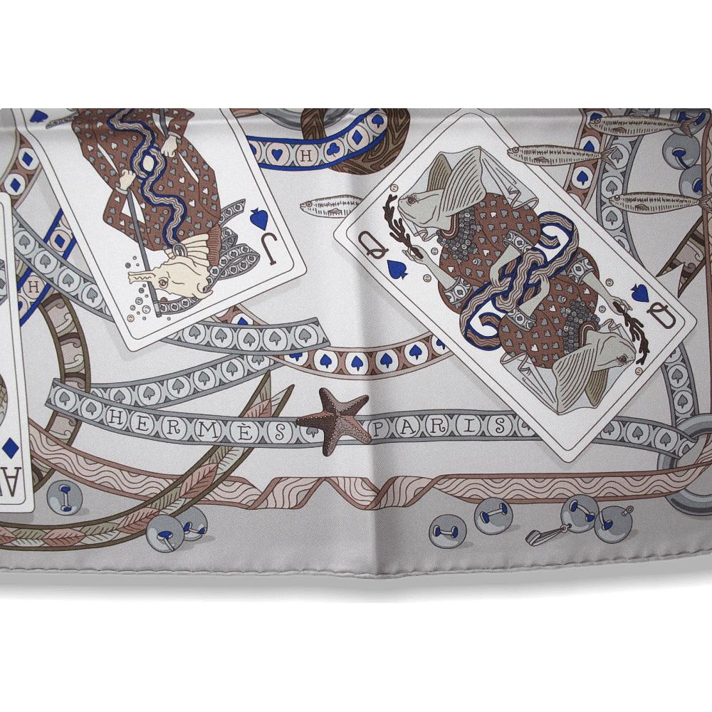 Hermes 2011 cw09 Pearl Sepia White Dame de Coeur by Pierre Marie Twill Silk 90cm, New! - poupishop