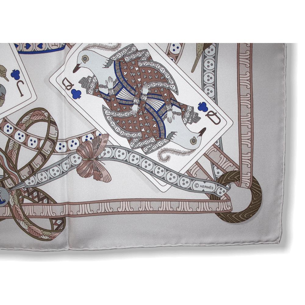 Hermes 2011 cw09 Pearl Sepia White Dame de Coeur by Pierre Marie Twill Silk 90cm, New! - poupishop