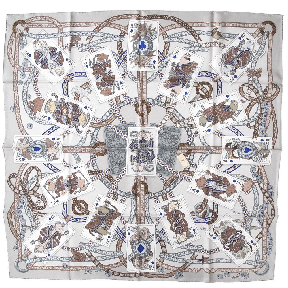 Hermes 2011 cw09 Pearl Sepia White Dame de Coeur by Pierre Marie Twill Silk 90cm, New! - poupishop