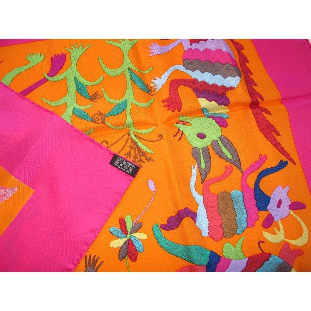 Hermes 2011 Rose Vif/Orange Din Tini Ya Zue twill 90, New! - poupishop