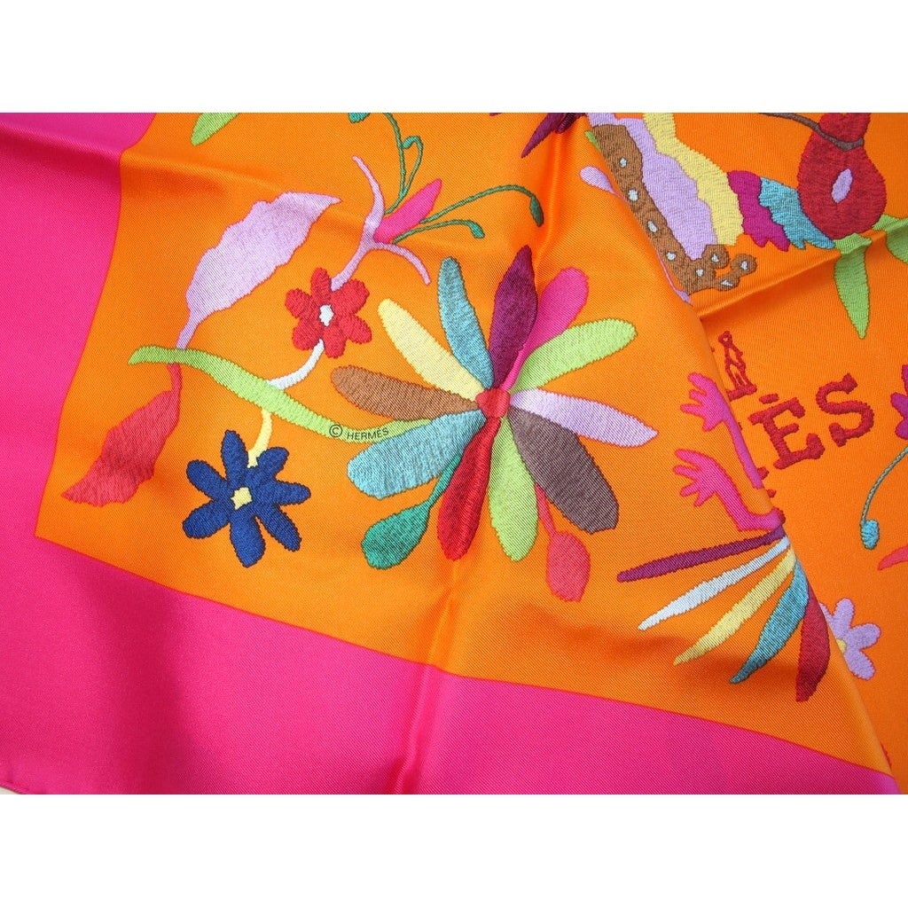 Hermes 2011 Rose Vif/Orange Din Tini Ya Zue twill 90, New! - poupishop