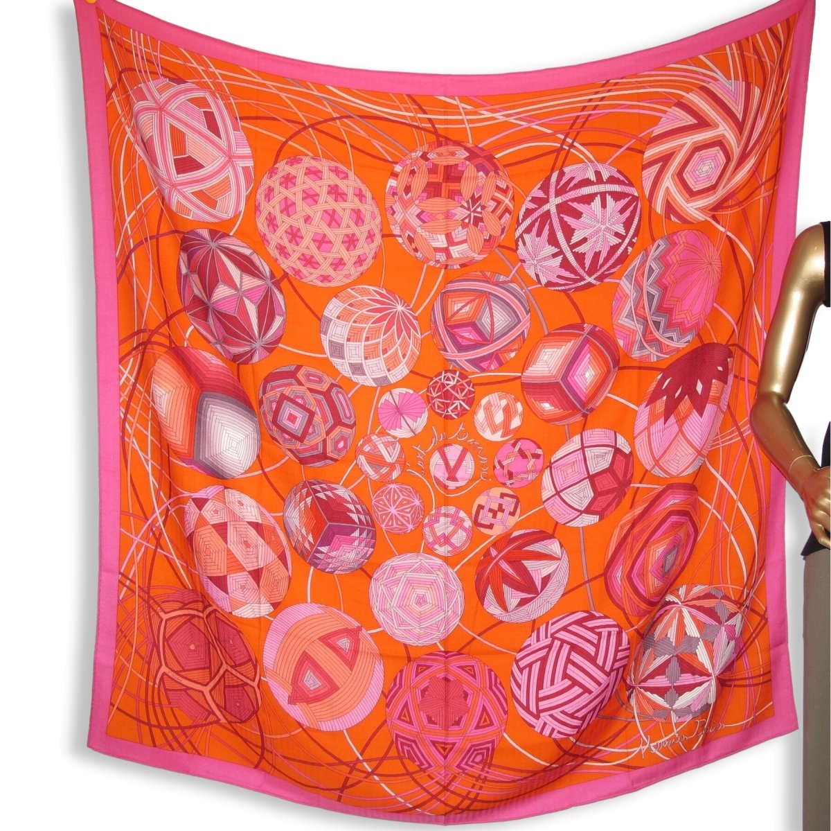 Hermes 2011 Rose Vif/Orange/Prune L' ART DU TEMARI by Nathalie Vialars Cashmere Shawl 140, NWTIB!