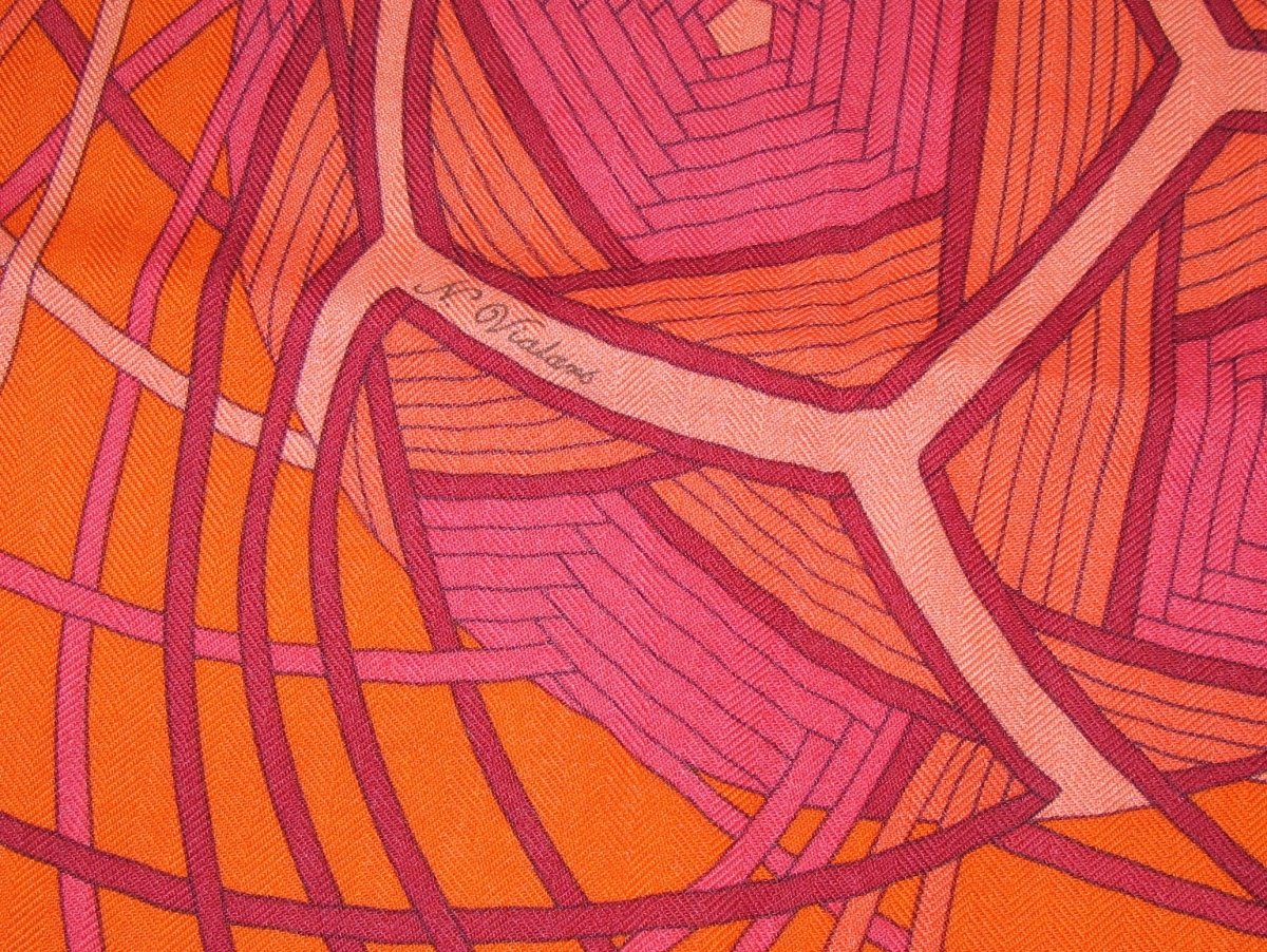 Hermes 2011 Rose Vif/Orange/Prune L' ART DU TEMARI by Nathalie Vialars Cashmere Shawl 140, NWTIB!