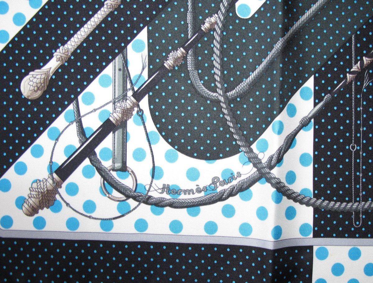 Hermes 2012 Anthracite Turquoise Clic Clac a Pois Twill Gavroche 42cm