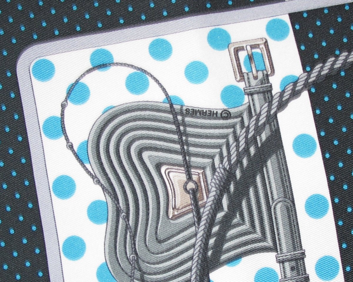 Hermes 2012 Anthracite Turquoise Clic Clac a Pois Twill Gavroche 42cm